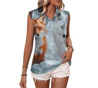 Canotte da Donna Red Fox And Wolf, Polo da Golf Senza Maniche con Colletto, Outfit Casual Estivi