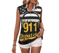 Canotte da Donna Senza Maniche con Colletto e Stampa Bandiera Americana, Ideali per L'Estate, perfette per Gli Operatori del 911.