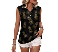 Canotte da Donna Senza Maniche con Colletto e Stampa Bastet, dea gatta egizia, Ideali per L'Estate e per Un Look Casual.