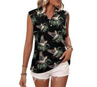 Canotte da Donna Senza Maniche con Colletto e Stampa Polo da Golf, Ideali per L'Estate e per Un Look Casual, con Motivo Anatra Selvatica in Volo.
