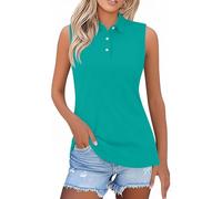 Canotte da donna, senza maniche, estive, casual, alla moda, con bottoni, con risvolto, morbida, traspirante, per sport, yoga, golf, polo da donna, blu cielo, S
