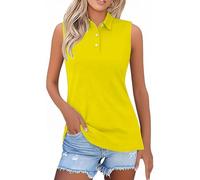 Canotte da donna, senza maniche, estive, casual, alla moda, con bottoni, con risvolto, morbida, traspirante, per sport, yoga, golf, polo da donna, Giallo, 3XL