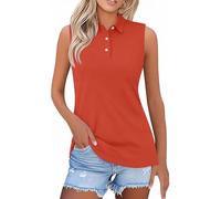Canotte da donna, senza maniche, estive, casual, alla moda, con bottoni, con risvolto, morbida, traspirante, per sport, yoga, golf, polo da donna, Rosso anguria, L