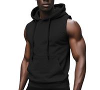 Canotte da uomo con cappuccio estive senza maniche camicie con cappuccio con tasca t-shirt allenamento magliette abbigliamento vacanza abbigliamento quotidiano, Canotte Uomo Nero, L