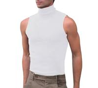 Canotte da uomo Mock Dolcevita Pullover Maglione Senza Maniche A Costine Maglia Maglia Maglietta Casual Tinta Unita Camicie Tees, Bianco, S