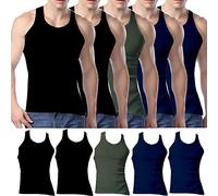 Canotte da uomo multipack in cotone canottiera da uomo senza maniche tinta unita biancheria intima di base, 2 pezzi blu, 2 pezzi neri, 1 verde, XL