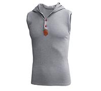 Canotte da uomo senza maniche con cappuccio a costine Henley Vest scollo a V Button Down maglietta maglia camicie da allenamento estive top palestra, Chiaro, XL
