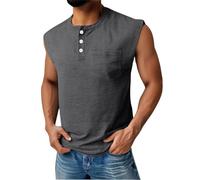 Canotte da uomo senza maniche Henley Button Down camicia con tasca estiva casual da spiaggia maglietta da allenamento, Nero, M