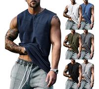 Canotte da uomo senza maniche Henley T Shirt Gilet Casual Button Down T-shirt Muscle Fit Camicia estiva Beach Basic Tee 2025, Navy, L