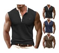 Canotte da uomo senza maniche, maglietta con tasca Henley Button Down scollo a V, maglietta estiva per vacanze estive, Navy, M