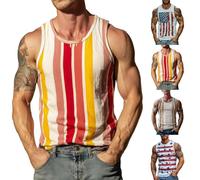 Canotte da uomo senza maniche magliette a righe camicia a blocchi di colore tagliata maglietta moda estate casual spiaggia muscolo tees, Bianco 2, L