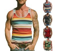 Canotte da uomo senza maniche magliette a righe camicia casual a blocchi di colore tagliato maglietta moda estate spiaggia muscolo tees, Navy, L