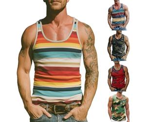 Canotte da uomo senza maniche magliette a righe camicia casual a blocchi di colore tagliato maglietta moda estate spiaggia muscolo tees, Navy, L