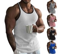 Canotte da uomo senza maniche magliette a righe in maglia a coste camicia da allenamento muscolare maglietta estiva casual fitness tees, Bianco, XL