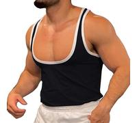 Canotte da uomo senza maniche magliette con scollo a U profondo camicia da allenamento maglietta atletica maglietta moda estate casual vestibilità muscolare t-shirt, Nero, M