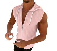 Canotte da uomo senza maniche magliette con zip intera con cappuccio camicia da allenamento con cerniera magliette con cappuccio palestra muscolo fit gilet tees, Rosso, S