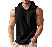 Canotte da uomo senza maniche magliette da allenamento con cappuccio maglietta ad asciugatura rapida camicia atletica bodybuilding tagliato muscolare fit tee, Nero, L