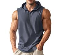Canotte da uomo senza maniche magliette da allenamento con cappuccio maglietta ad asciugatura rapida camicia atletica bodybuilding tagliato muscolare fit tee, grigio, L