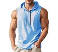 Canotte da uomo senza maniche magliette da allenamento con cappuccio maglietta ad asciugatura rapida camicia atletica bodybuilding tagliato muscolare fit tee, Blu, L