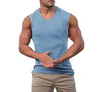 Canotte da uomo senza maniche magliette in maglia a righe con scollo a V maglietta da allenamento maglietta da allenamento pullover muscolare top gilet da palestra maglietta estiva, Blu, XXL