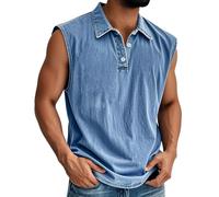 Canotte da uomo senza maniche polo magliette con colletto button down camicia vintage allenamento atletico maglietta muscolare tees, Blu, 5XL
