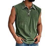 Canotte da uomo senza maniche polo magliette con colletto button down camicia vintage allenamento atletico maglietta muscolare tees, Verde nerastro, L