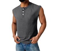 Canotte da uomo senza maniche polo magliette Henley Button Down camicia allenamento scollo a V maglietta gilet estate casual spiaggia tees, Nero, XXL