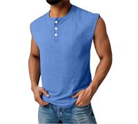 Canotte da uomo senza maniche polo magliette Henley Button Down camicia allenamento scollo a V maglietta gilet estate casual spiaggia tees, Blu, L