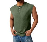 Canotte da uomo senza maniche polo magliette Henley Button Down camicia allenamento scollo a V maglietta gilet estate casual spiaggia tees, Verde scuro, XL