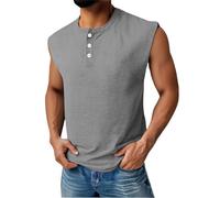Canotte da uomo senza maniche polo magliette Henley Button Down camicia allenamento scollo a V maglietta gilet estate casual spiaggia tees, grigio, XL