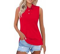 Canotte Donna Senza Maniche Estate Casual Moda Buttone Down Risvolto Morbido Gilet Traspirante Sport Yoga Golf Polo Camicie da Donna, Rosso, 3XL