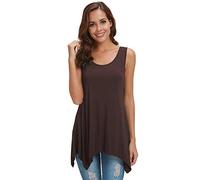 Canotte Donna T-Shirt Girocollo Estate Maglia Casual Camicetta Senza Maniche Camicia Swing Morbida Elasticizzata Maglietta Top Camicie Tee Puro Colore Tunica Allentato Sexy Plus Size Coffee M