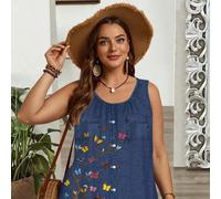 Canotte e top casual dalla taglia comoda, con stampa a motivo farfalla, ampia scollatura e pieghe, adatti per la primavera/estate 0XL,1XL,2XL,3XL,4XLAnimale,Colore unico,Piante,FarfallaTessuto in magl