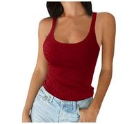 Canotte primaverili con scollo rotondo per le donne a costine senza maniche Camicette di base Cami Solid 2026 Casual Trendy Tank Top Slim Fit spalline sottili aderente dimagrante moda, vino, S