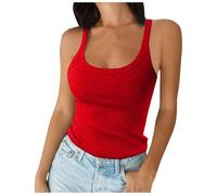 Canotte primaverili con scollo rotondo per le donne a costine senza maniche Camicette di base Cami Solid 2026 Casual Trendy Tank Top Slim Fit spalline sottili aderente dimagrante moda, Rosso, S
