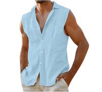 Canotte Uomo Cotone e Lino Estiva Canottiera Sportive Canotta con Scollo a V Casual Canottiere da Uomo Tinta Unita Traspirante Tank Top Senza Maniche T-Shirt Muscolo Leggero per Palestra Spiaggia