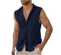 Canotte Uomo Cotone e Lino Estiva Canottiera Sportive Canotta con Scollo a V Casual Canottiere da Uomo Tinta Unita Traspirante Tank Top Senza Maniche T-Shirt Muscolo Leggero per Palestra Spiaggia