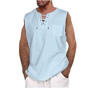 Canotte Uomo Cotone e Lino Estiva Canottiera Sportive Canotta con Scollo a V Casual Canottiere da Uomo Tinta Unita Traspirante Tank Top Senza Maniche T-Shirt Comoda e Traspirante Classico Maglietta