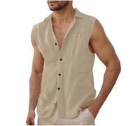 Canotte Uomo Cotone e Lino Estiva Canottiera Sportive Canotta con Scollo a V Casual Canottiere da Uomo Tinta Unita Traspirante Tank Top Senza Maniche T-Shirt Muscolo Leggero per Palestra Spiaggia