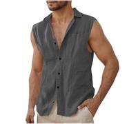 Canotte Uomo Cotone e Lino Estiva Canottiera Sportive Canotta con Scollo a V Casual Canottiere da Uomo Tinta Unita Traspirante Tank Top Senza Maniche T-Shirt Muscolo Leggero per Palestra Spiaggia