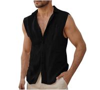 Canotte Uomo Cotone e Lino Estiva Canottiera Sportive Canotta con Scollo a V Casual Canottiere da Uomo Tinta Unita Traspirante Tank Top Senza Maniche T-Shirt Muscolo Leggero per Palestra Spiaggia