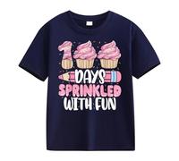 Canottiera 140 Girls and Boys Casual Short Sleeved 100 Days of School Opening 100 Day Anniversary Personality Loose Short Sleeved Lady Shirt Girls, Blu marino, 3-4 Jahre