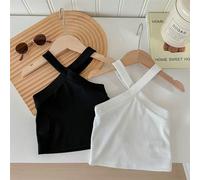 Canottiera a coste con spalline aperte e collo a incrocio per ragazze giovani 6Y,7Y,4Y,5YColore unicoTessuto in maglia