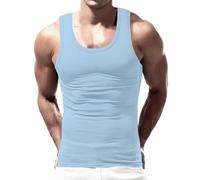 Canottiera aderente senza maniche a compressione da uomo, elasticizzata, aderente, dimagrante, strato base per uso quotidiano, sotto gli indumenti esterni, Azzurro, L