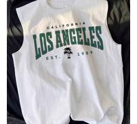 Canottiera casual minimalista con scollo rotondo per ragazzi pre-adolescenti, adatta per l'estate, stampa grafica classica con testo e nome della città, Los Angeles 7Y,8Y,9Y,10Y,11Y,12Y,13YLettereTess