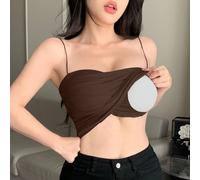 Canottiera con imbottitura integrata e design arricciato, canottiera crop da donna con spalline sottili che valorizza la figura L,M,S,XL,XSColore unicoTessuto in maglia