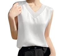 Canottiera da donna 46 Camisole da donna Camisole Glossy Satin senza maniche scollo a V Pizzo Toggle Simple Cut Felpa Leopard Top, bianco, M