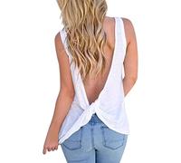 Canottiera da donna, a spalla fredda, con nodo a croce, con schiena scoperta, casual, senza schiena scoperta, bianco, XL