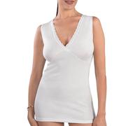 Canottiera da donna a spalla larga con petto in lana macramè e cotone, bianco, 5XL