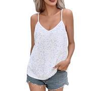 Canottiera da donna con brillantini, canotte da donna, senza pancia, maglietta da donna con brillantini, maglietta da donna, a maniche lunghe, colore nero, per il tempo libero, bianco, XL